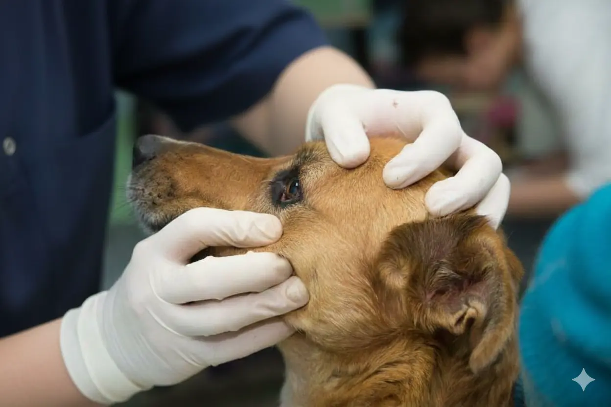 Eye exam on a dog